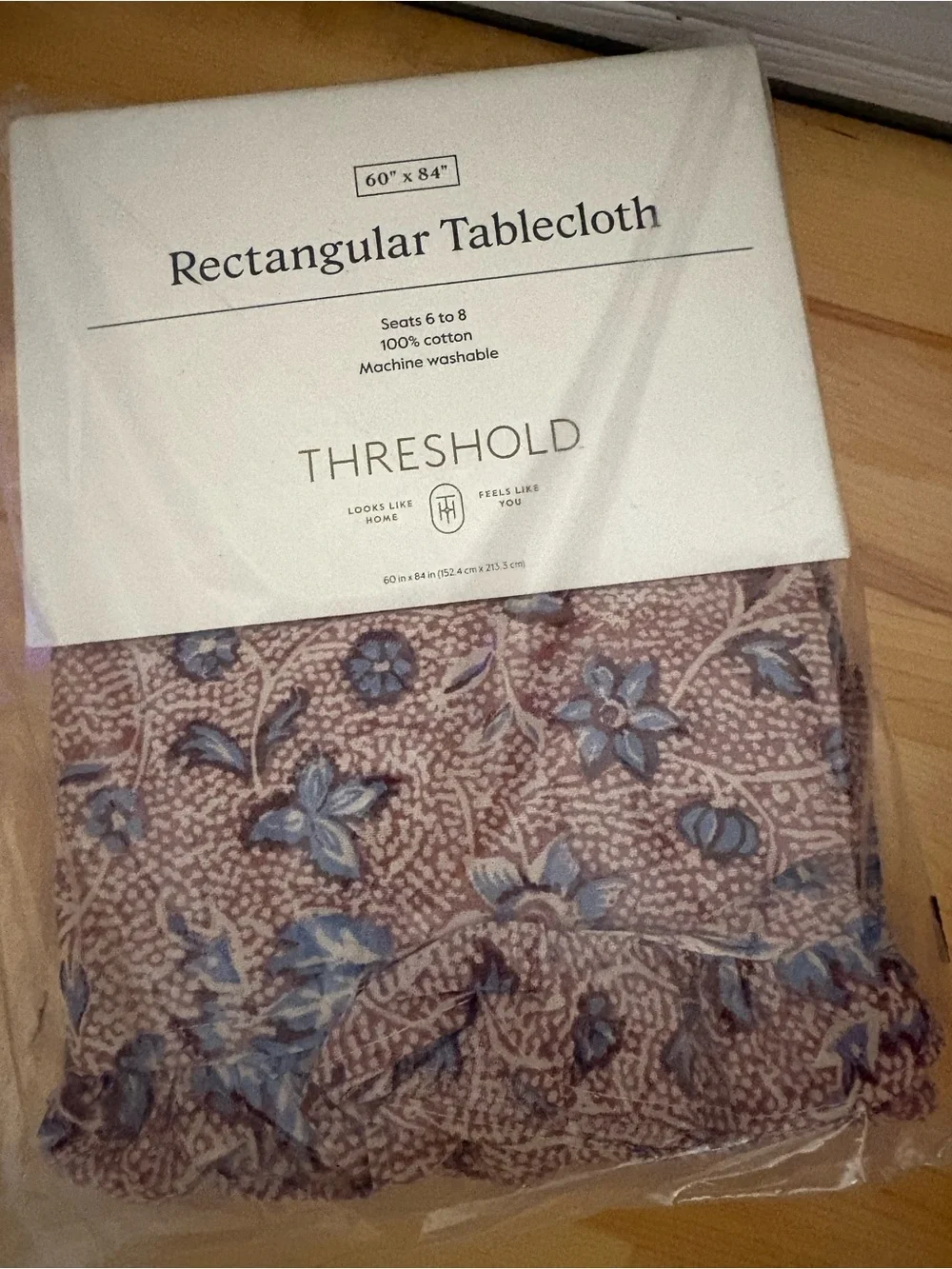 Threshold Mauve Floral Tablecloth with Blue Accents